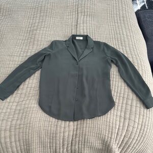 Dark Green Button-Up Blouse